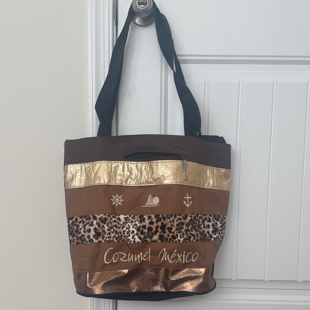 Cozumel Mexico Brown and Gold Beach Bag